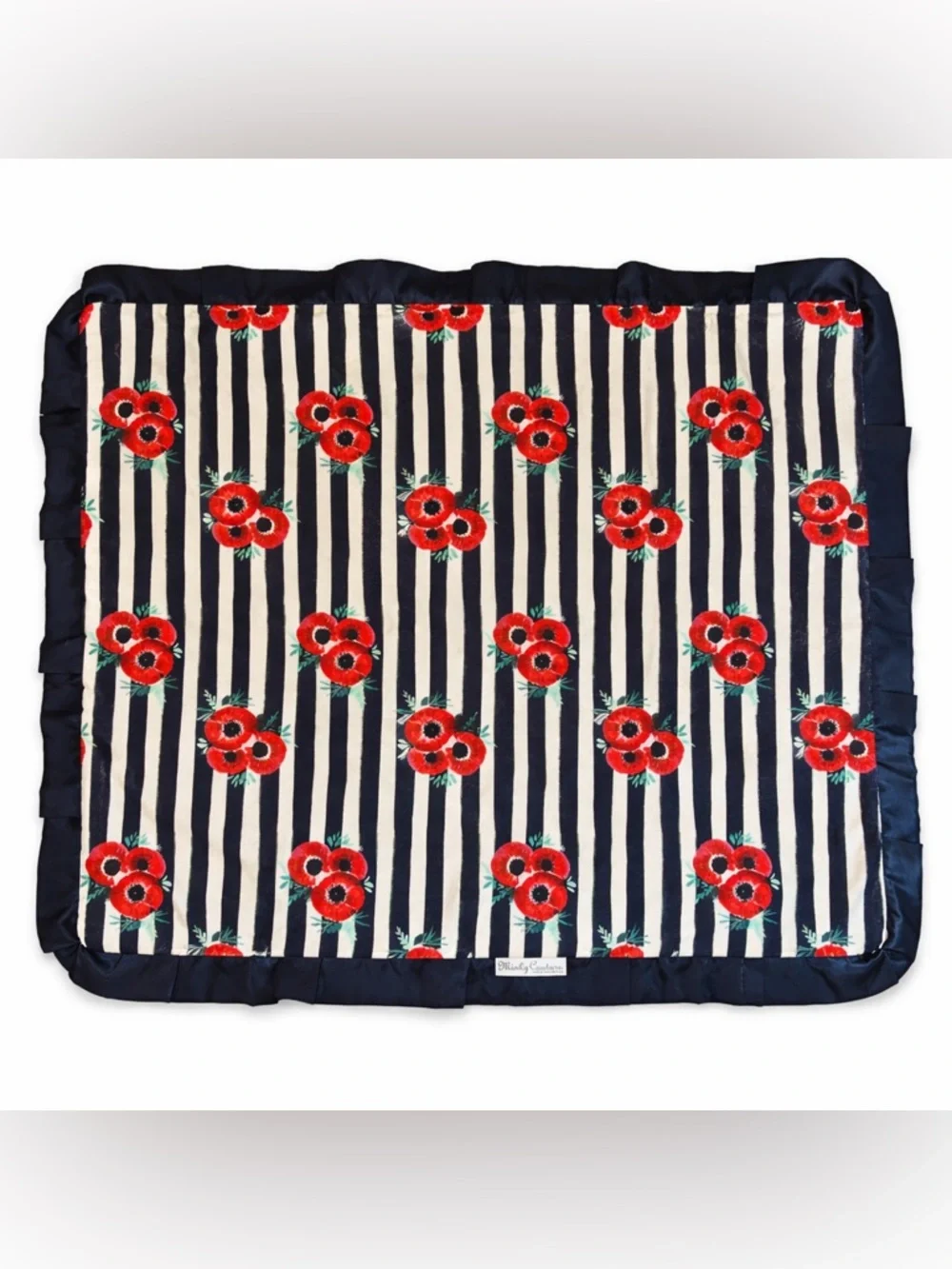 Minky Couture Blanket Set/Lot/Bundle of 2, Infant and Mini Lovey Red Floral Navy